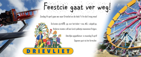 De Feestcie gaat naar Drievliet op zondag 14 april!